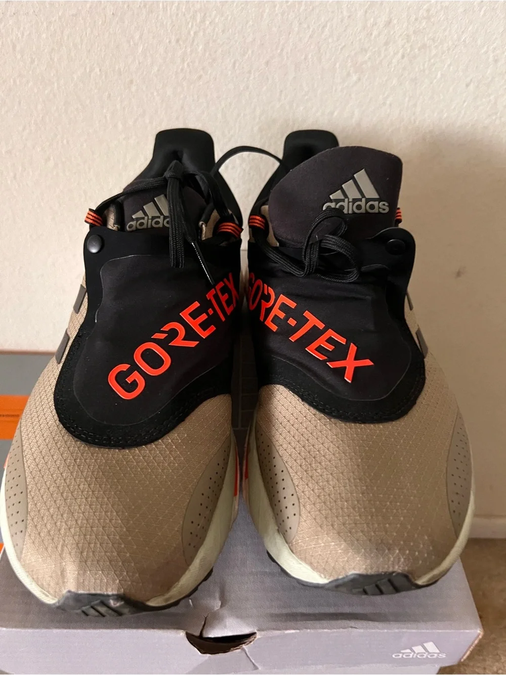 adidas Men’s Taupe and Black SolarGlide Running Shoes with Orange Accents